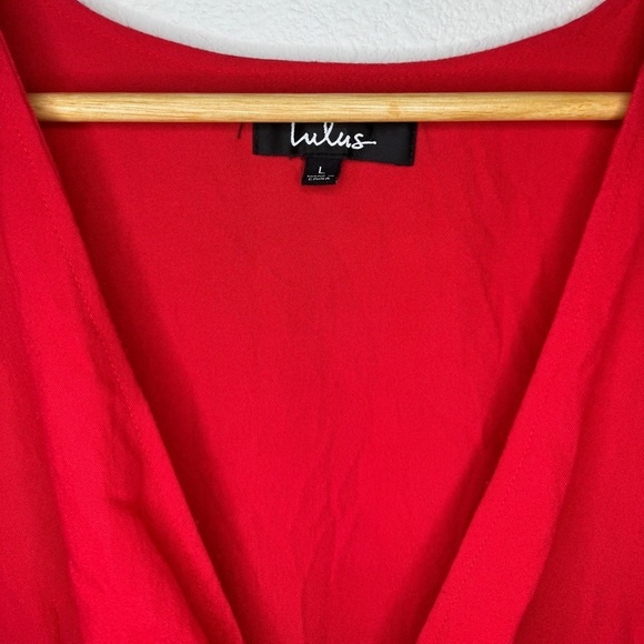 Lulus Sea Day Red Skater Tie Front Short Sleeve Plunging Neckline Mini Dress - Picture 5 of 10